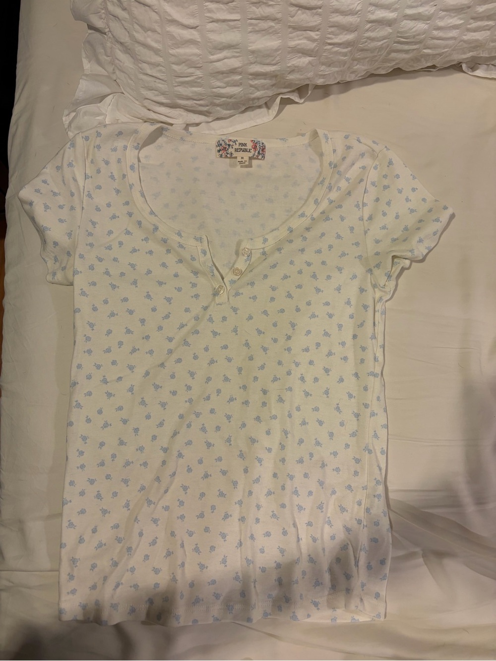 Girls' White Tee with Blue Floral Print